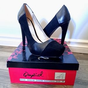 Qupid | Black suede ~ pleather blocked High heel